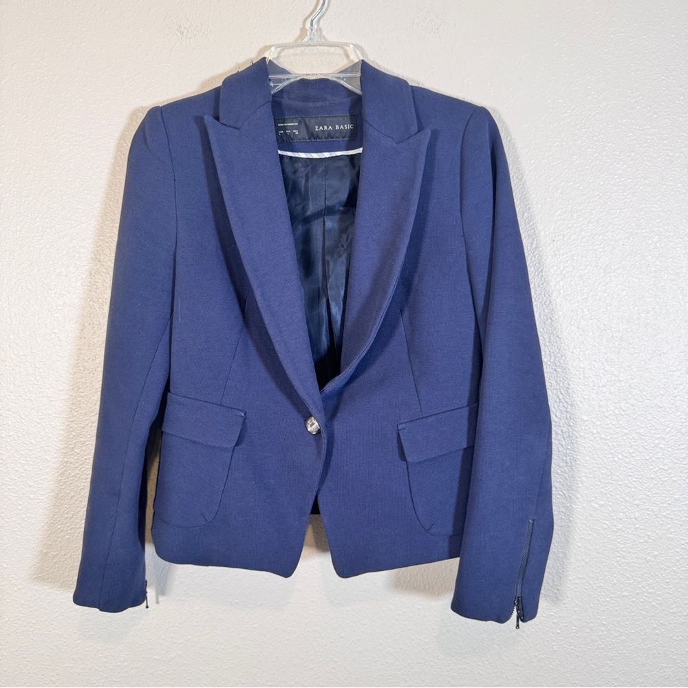 Zara Basic Navy Blue Single Button Closure Blazer… - image 7